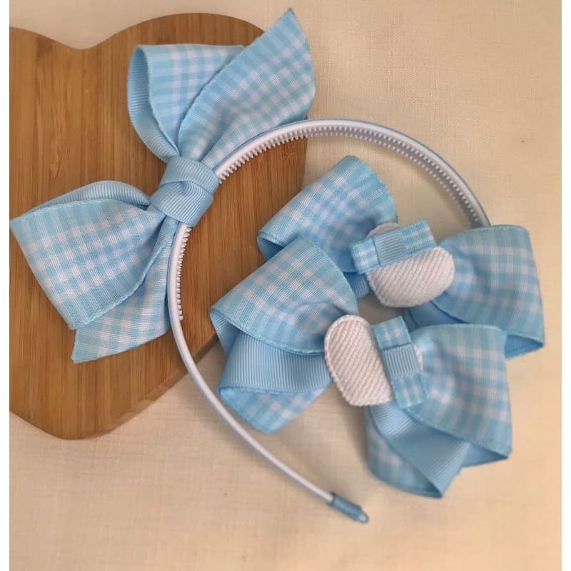 Tiara e Parzinho infantil Azul/Branco/Coração