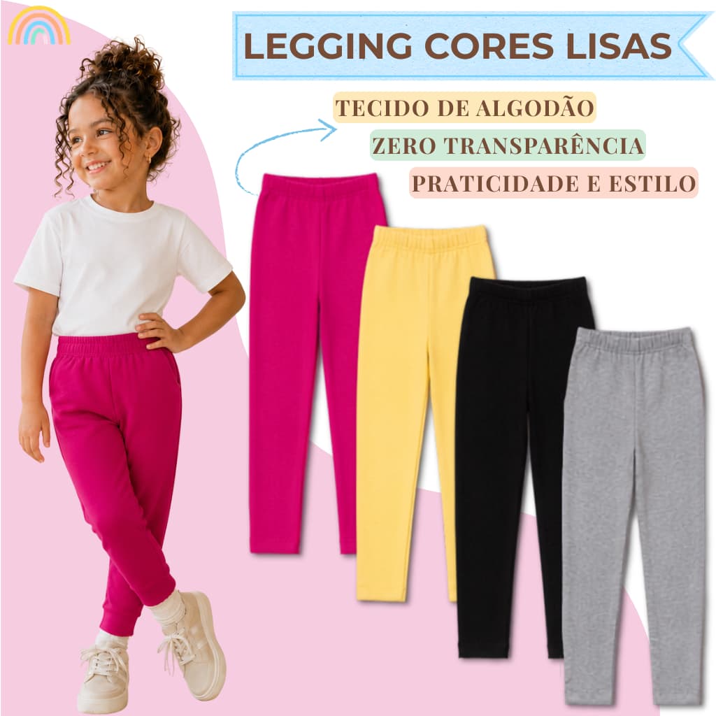 Kits com 2,4 e 6 Calças Legging Escolar Lisa Infantil Menina Sortidas Roupa Feminina