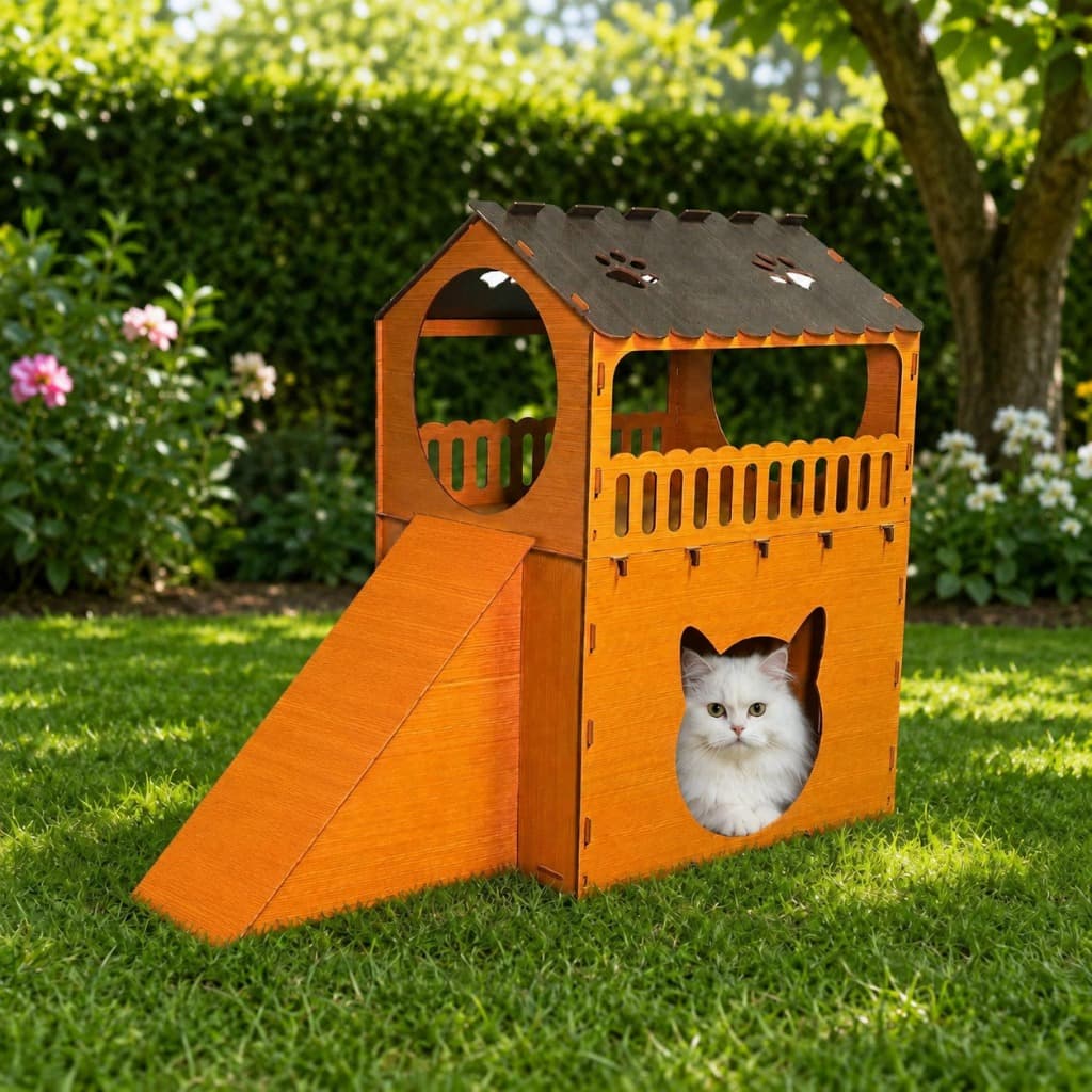 Casa De Gato MDF Com Rampa E Andares Brinquedo Interativo