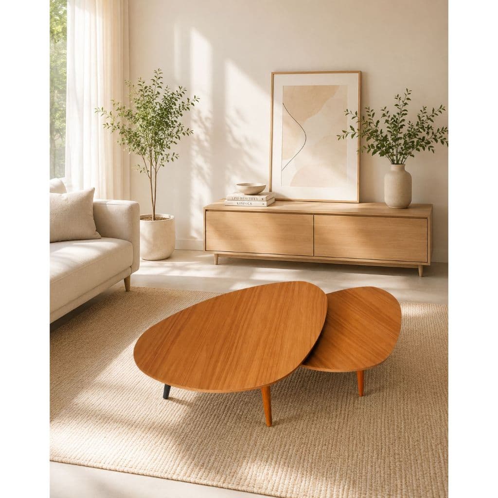 Design Moderno, Mesa de Centro Orgânica LUA - Formato Orgânico, Montagem Simples