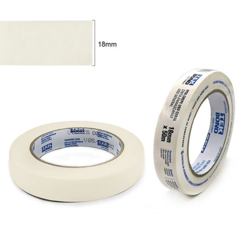 Fita Crepe 18mm x 50m - Tekbond pack com 5 unida ou Rolo individual