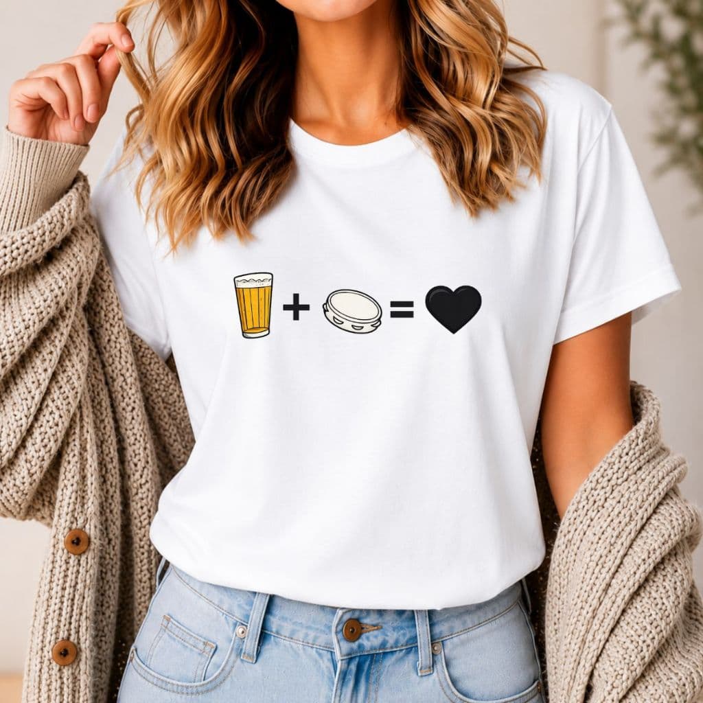 Camiseta Feminina Cerveja + Pandeiro = Amor Pagode Samba