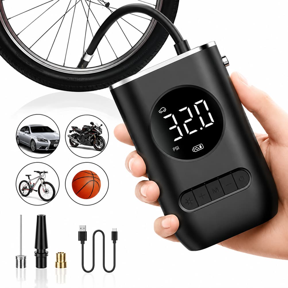 Mini Compressor de Ar Portátil H'Maston BN01 Recarregável Digital USB Calibrador Pneu Bike Moto Carro