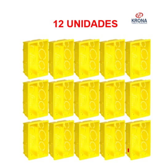Kit 12 Caixinhas 4x2 KRONA Amarela Para Tomada Interruptor Caixa Luz Eletrica Reforçada
