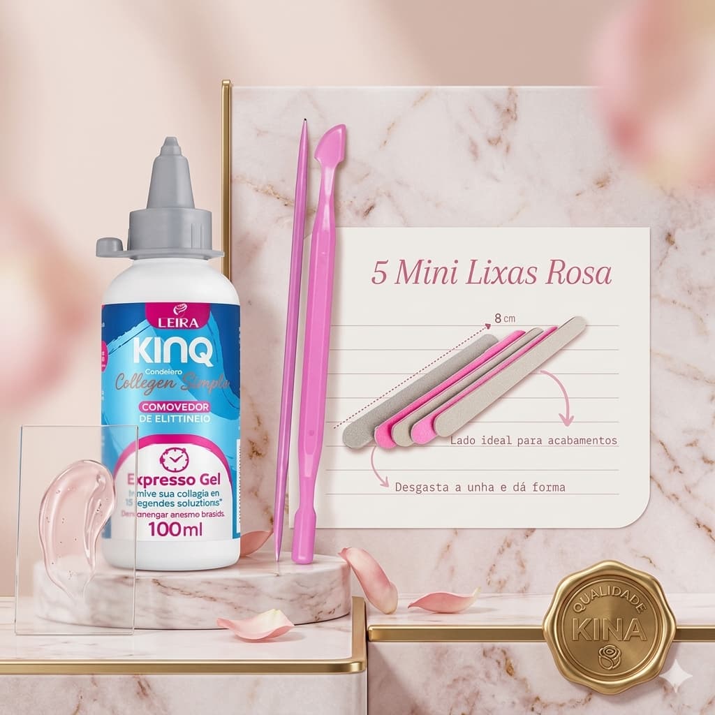 Kit Remova a Cuticula sem Alicate, Kinq Removedor De Cutículas + Espátula  E Palito Plastico+ 5 Lixas Minis Rosa