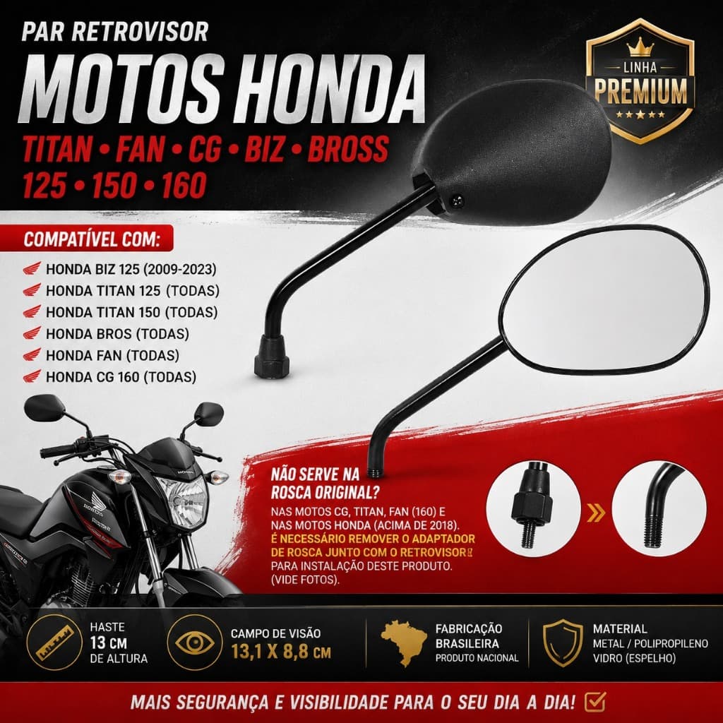 Par Retrovisor Motos Honda Titan Fan Cg Biz Bross 125 150 160