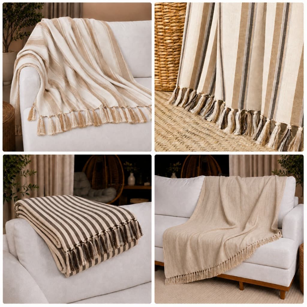 Manta para Sofá Grande 2,90x2,45m 100% Algodão Artesanal com Franja de Nó Cama Poltrona Boho