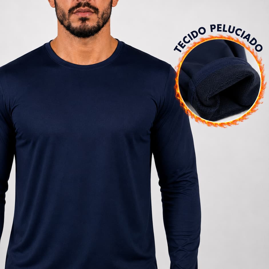 KIT 2/3 Blusa Peluciada Térmica Masculina Premium Inverno Camiseta Segunda Pele Basica Lisa
