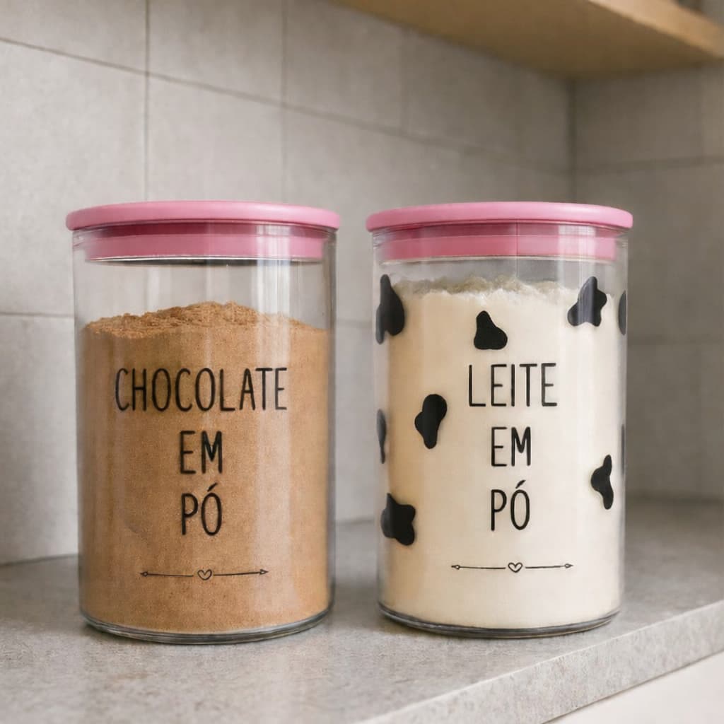 Pote Hermético Decorado 1L para Leite e Chocolate em Pó – Tampa Vedada