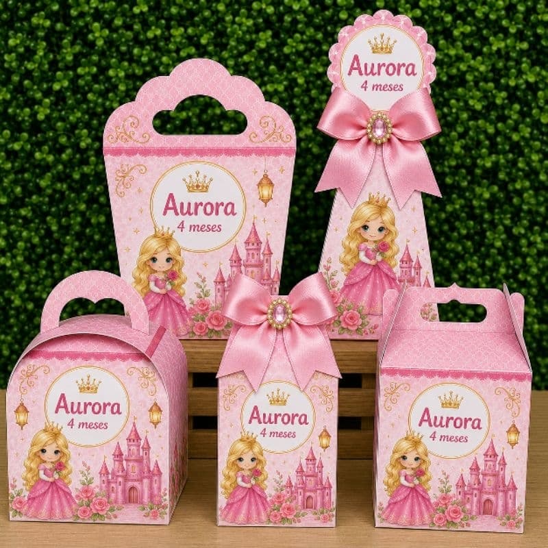 PEGUE E MONTE - Kit Festa Caixinhas Personalizadas| Tema Aurora Bela Adormecida Cute| Lembrancinha Festa Infantil Menina