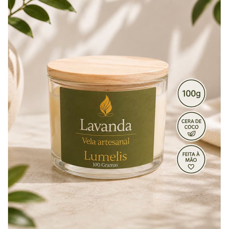 Vela Aromática Lavanda 100g – Vela Artesanal Decorativa para Presente e Relaxamento | Lumelis