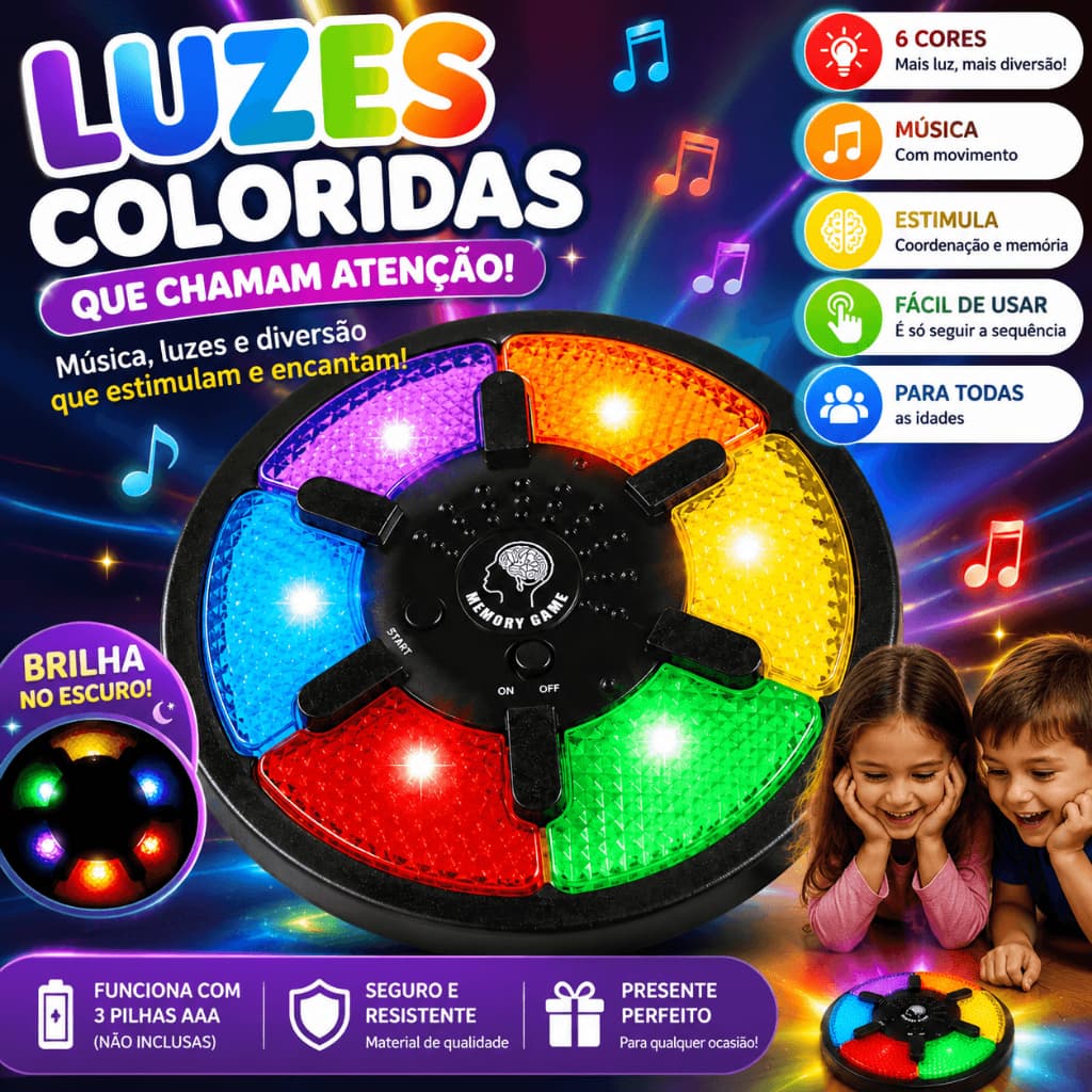 Jogo de Memória com Luzes e Sons Educativo para Crianças