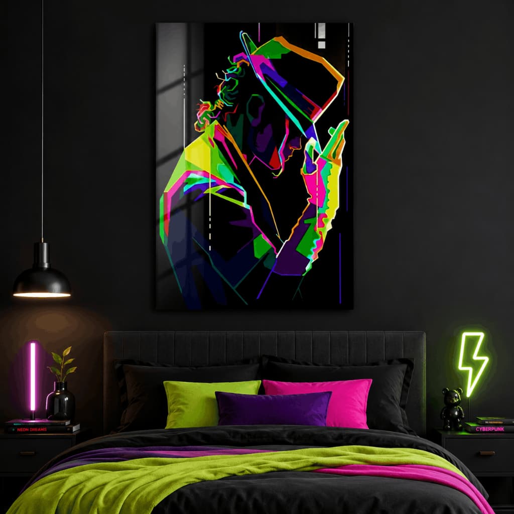 Quadro Decorativo Pop Art Michael Jackson Neon Dançarino Premium MDF Quarto Gamer