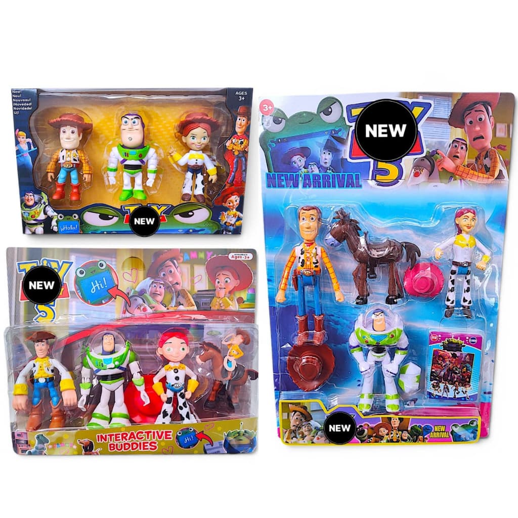 Kit Bonecos Toy Story Woody, Buzz Lightyear, Jessie e Acessórios