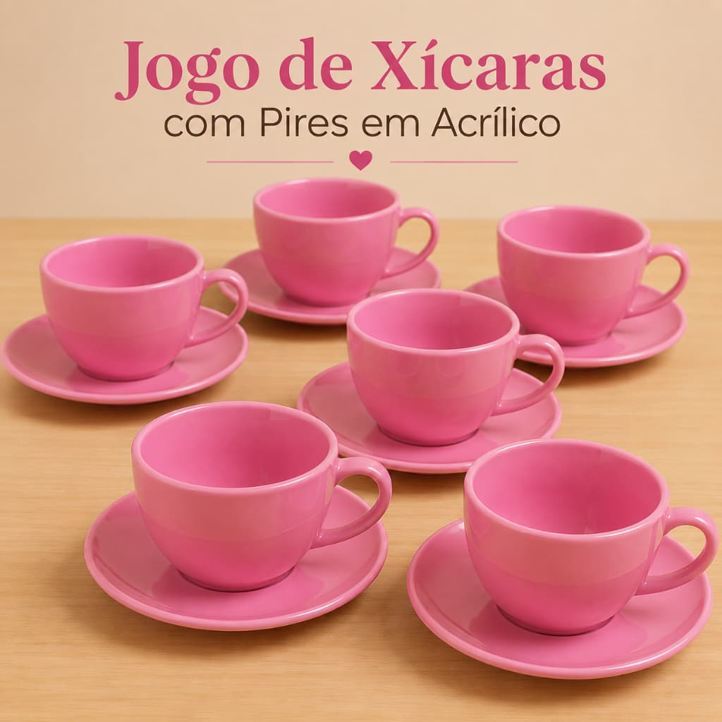 JOGO DE XÍCARAS COM PIRES 36 PIRES - 36 XÍCARAS 200ML ACRÍLICO COR ROSA BEBÊ PARA CHÁ/CAFÉ