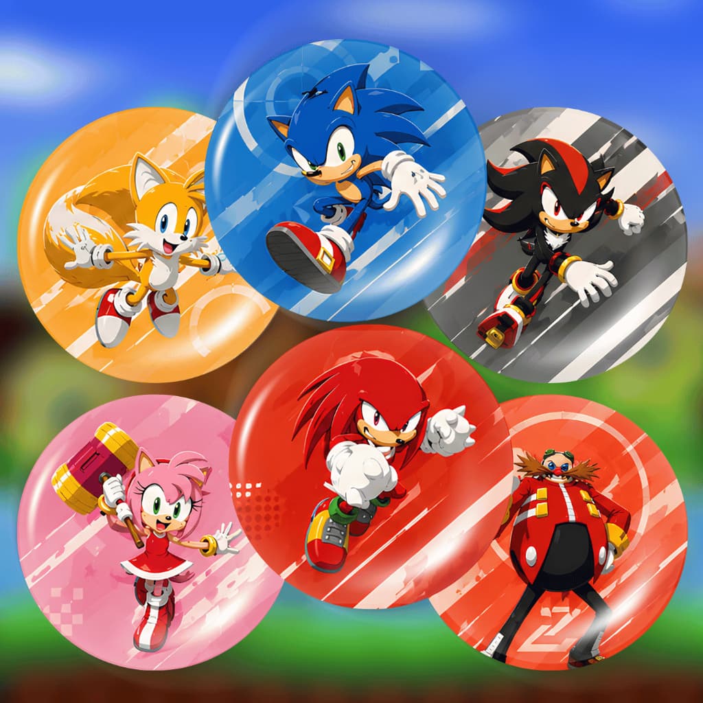 Kit 6 Botons Sonic Shadow Knuckles Broche Pin Gamer Geek / Pins Para Mochila Estojo Desenho 4.5cm