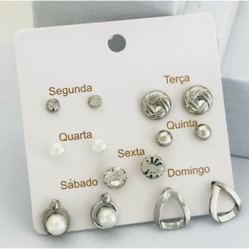 kit 7 pares de brinco femininos delicados semaninha luxo prata ou dourado