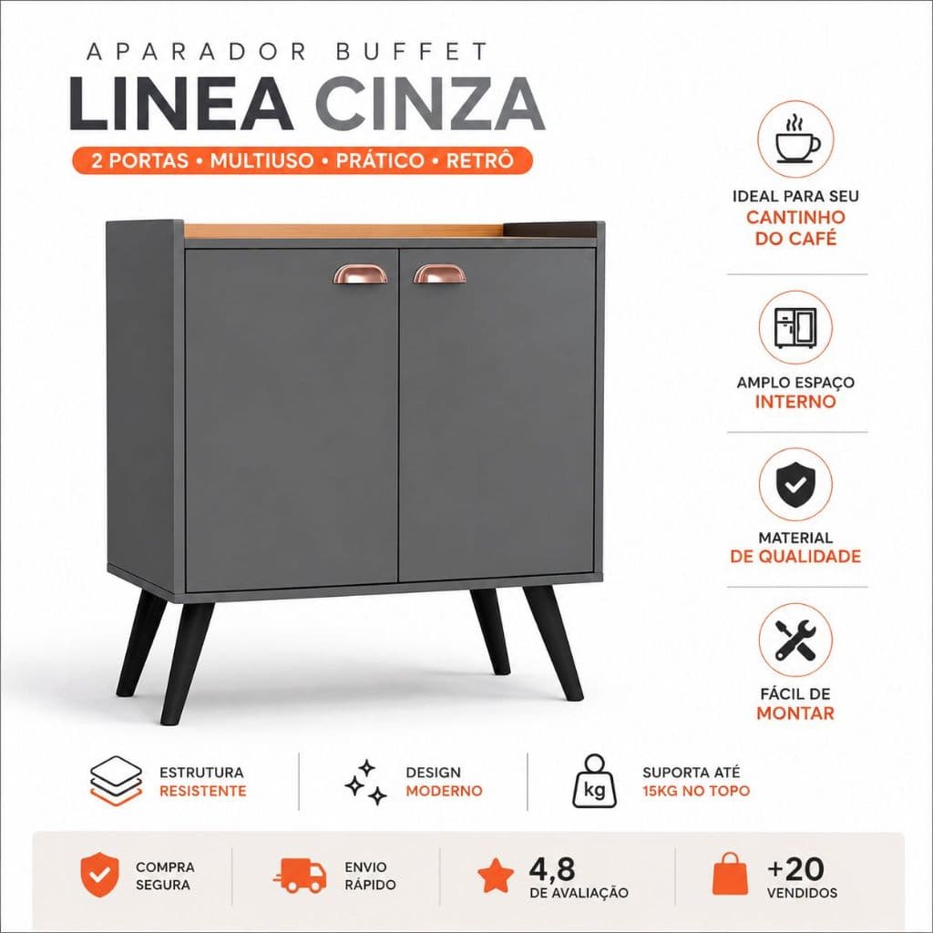 Aparador Buffet Barzinho Cantinho do Café 2 Portas Linea multiuso Retrô varias cores