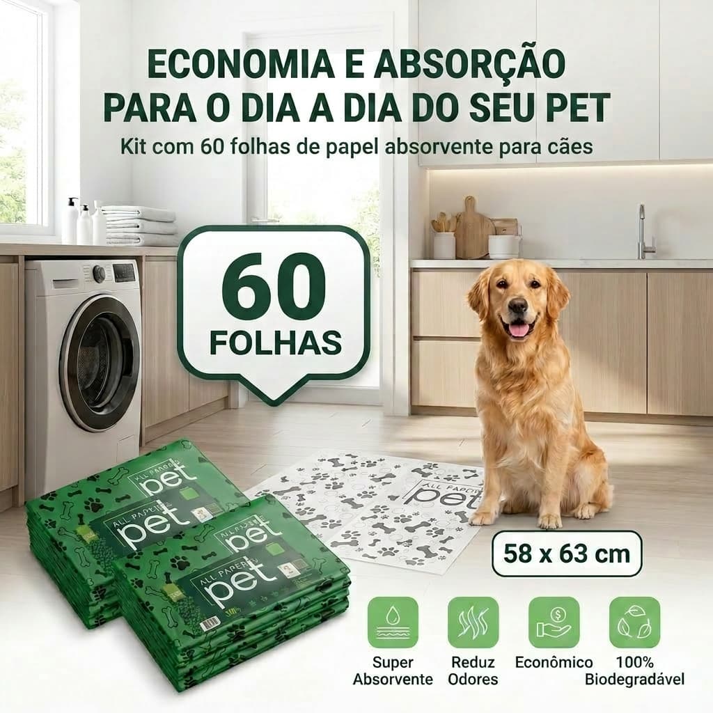 Jornal Pet 1kg 60 folhas ate 5KG 300 Folhas Multi Uso Adestramento Pet Xixi Cães Gato Passaros