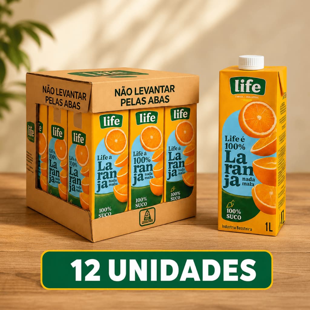Suco de Laranja Integral Life 1L | 100% Natural 12 Unidades