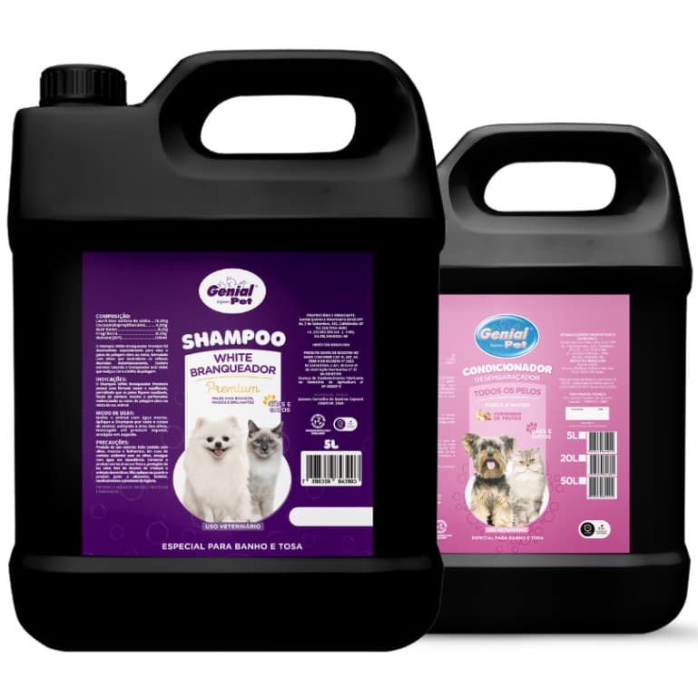 Linha Shampoo Branqueador Pelos Claros e Condicionador para Cães e Gatos