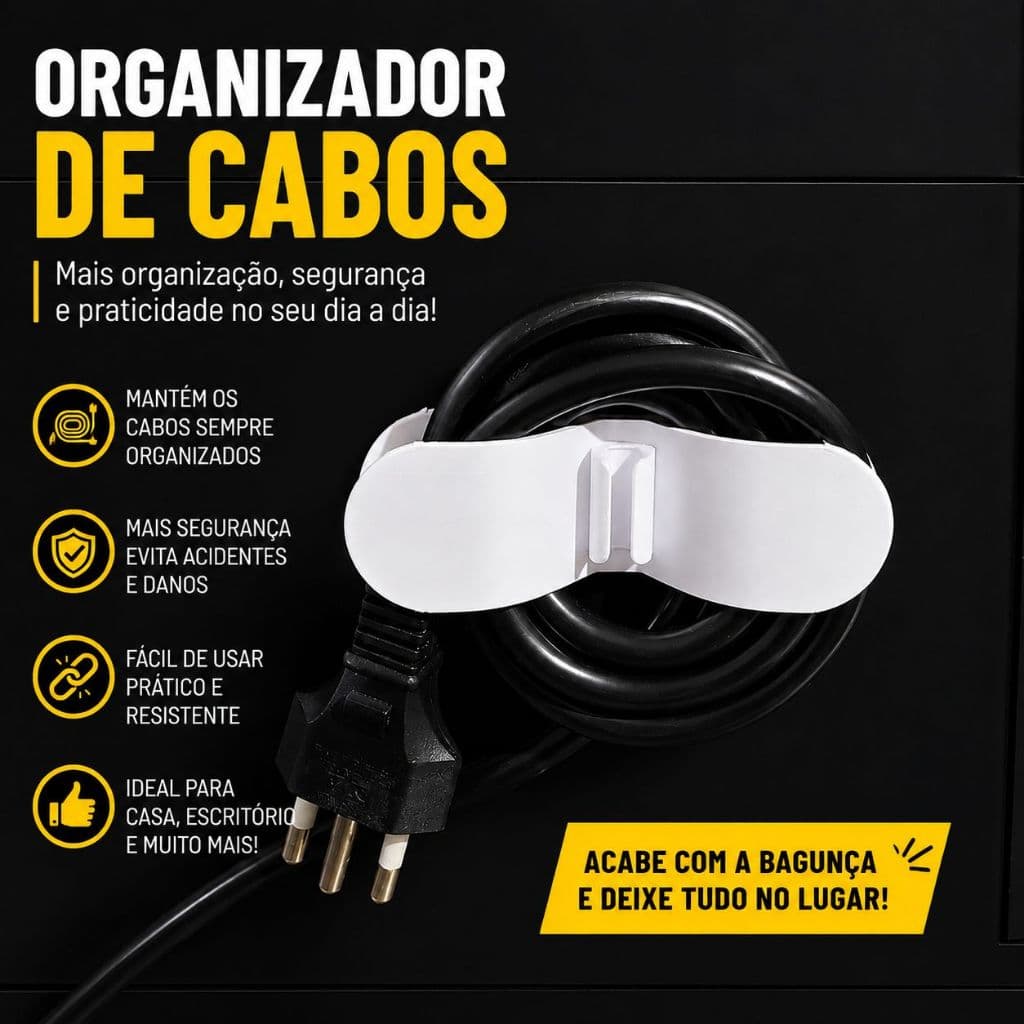Kit 2 Organizador de Cabos e Fios Multiuso Autoadesivo para Cozinha Escritório e Casa