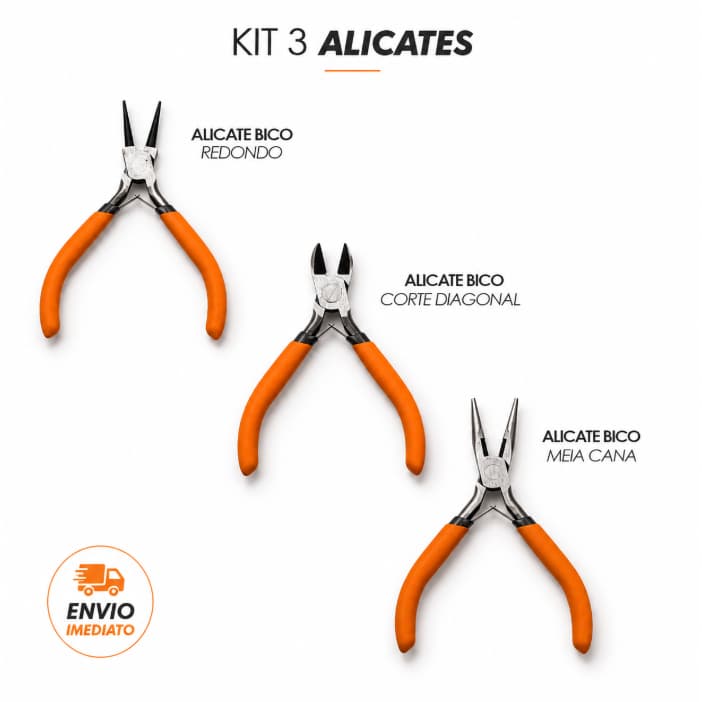 Kit 3 Alicates Universal Bico e Corte para Artesanato, Bijuterias, Elétrica e Reparos