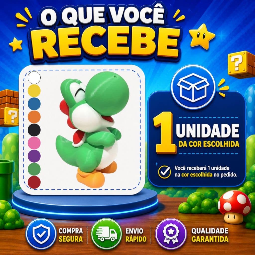Figure Decorativa Yoshi Em PLA 8x4x5cm Peça Única Para Decoração Gamer Quarto Infantil Envio Imediato