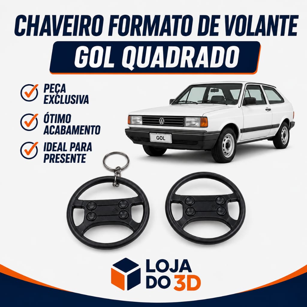 Chaveiro volante Gol GTS mini volante VW gol chaveiro gol quadrado