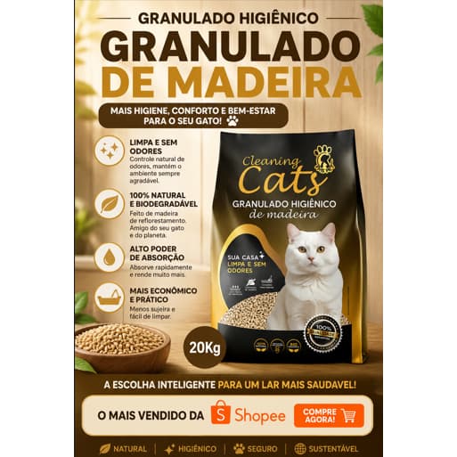 Granulado De Madeira Biodegradável Higiênico Madeira Premium Gatos, Hamster, Coelhos, Roedores
