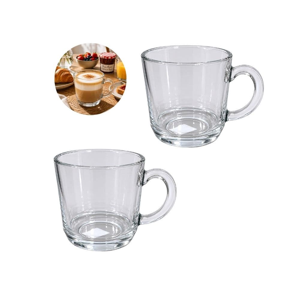 Kit 2 Canecas de Vidro 300ml Design Moderno com Alça para Café, Chá, Leite e Cappuccino