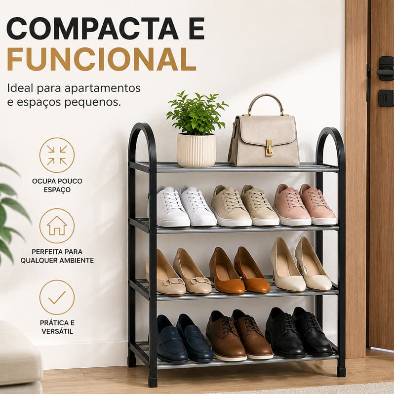 Sapateira Organizadora Multiuso 4 Andares Compacta e Resistente Metal e Plástico