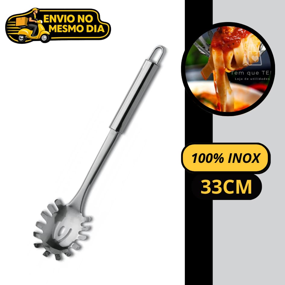 Pegador de Massas 100% Aço Inox GRANDE 33cm Profissional Colher para Servir Espaguete Macarrão Massa