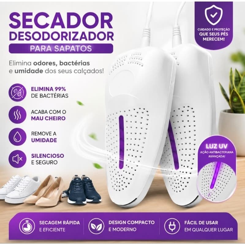 Secador Desodorizador de Sapatos Tênis Elétrico UV – Elimina Mau Cheiro, Umidade e Bactérias dos Calçados Secagem Rápida