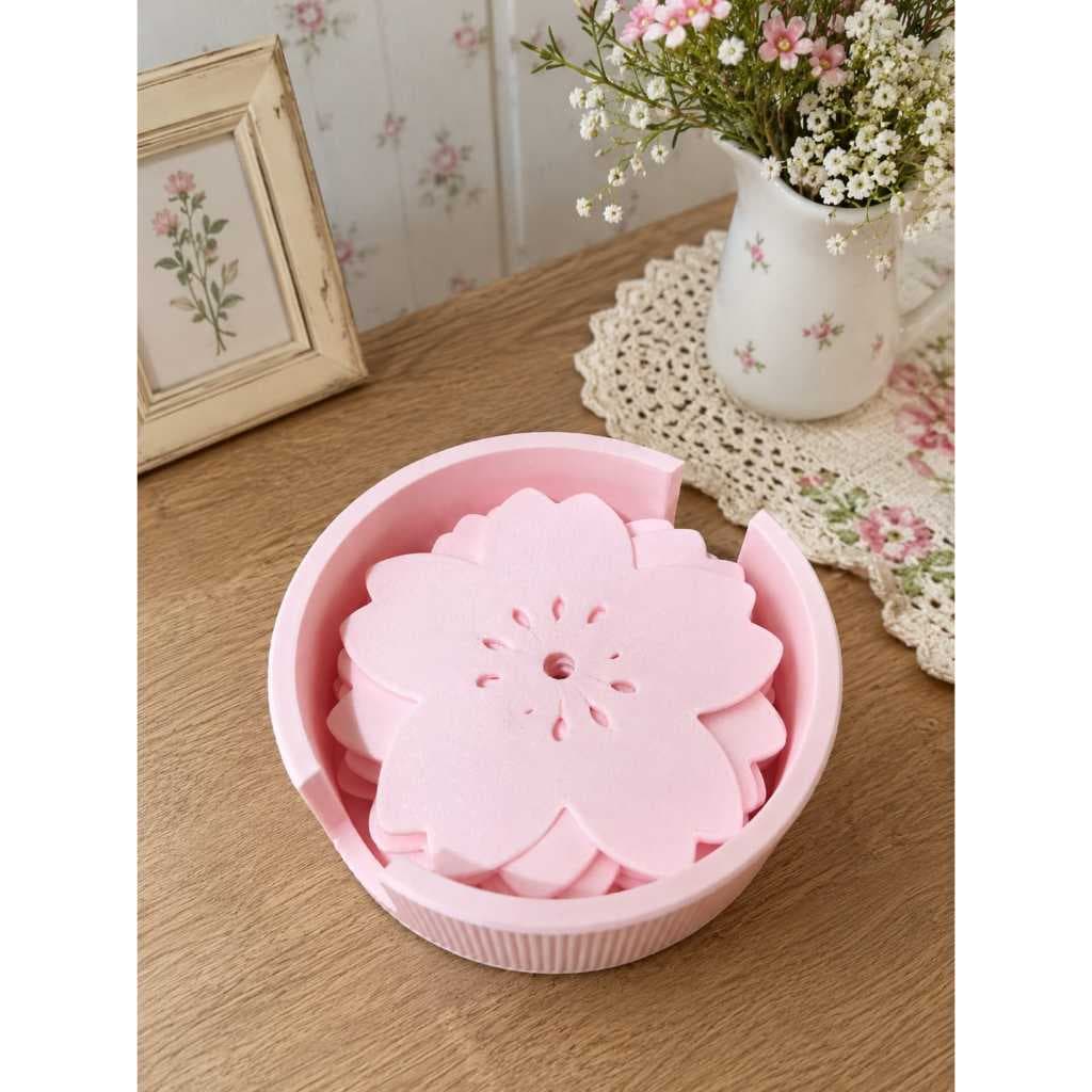 Kit 4 peças Descansos de Copo Flor Sakura, com suporte | Porta Copos Decorativo Impressão 3D