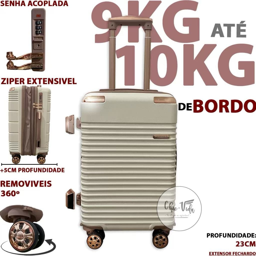 Mala De Bordo N18 Duplo Zíper ANAC 10 kilos Expansível Mala De Viagem 10Kg ABS Roda Dupla Com Senha