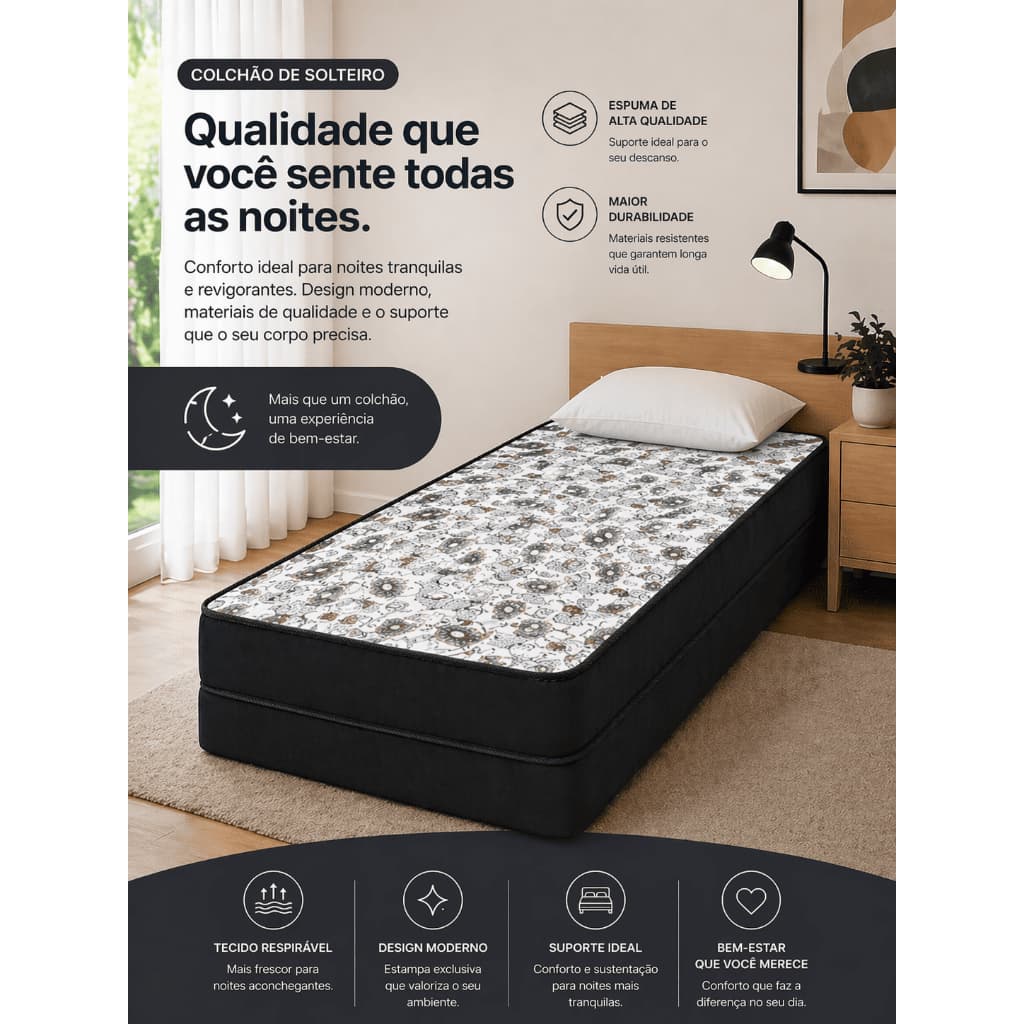 Colchão Solteiro D28 Branco – Conforto, Resistência e Ótimo Custo-Benefício