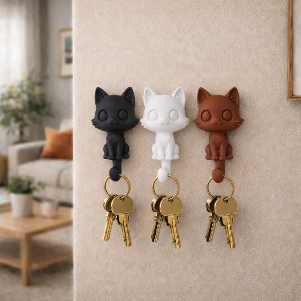 Porta Chaves Gato De Parede Premium Kit Com 2 ou 3 Peças Organizador De Chaves Decorativo Criativo Para Casa