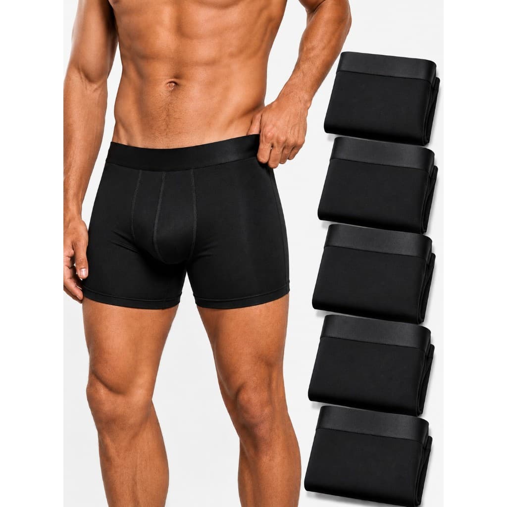 Kit com 5 Cuecas Boxer de Microfibra Adulto Box Masculina Lisas Pretas