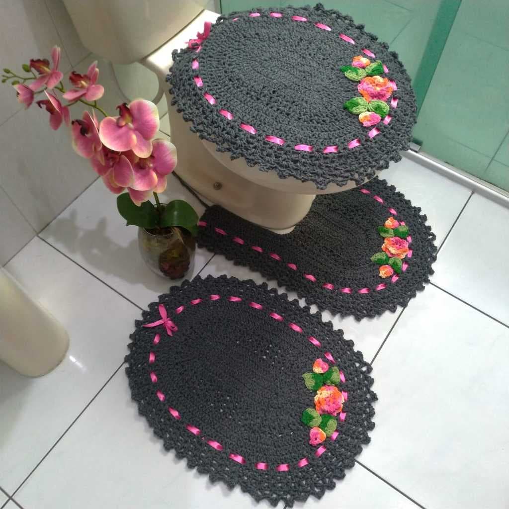 Tapete Crochê Colorido Banheiro 3 Peças Promoção