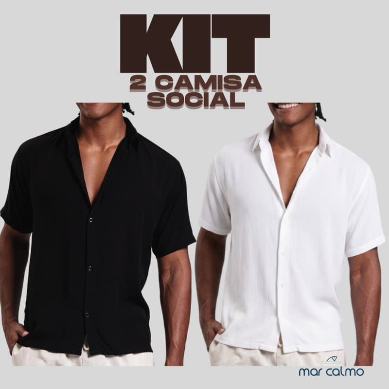 kit 2 camisa masculina social visco linho manga curta premium