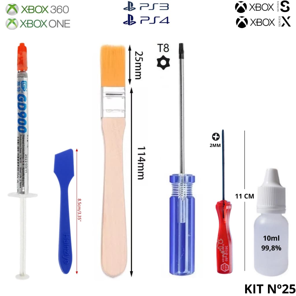 Kit Para Auxiliar Na Abertura De Ps3 Ps4 Xbox: Pasta Térmica Gd900 1g + Chave T8 + Phillips + Pincel