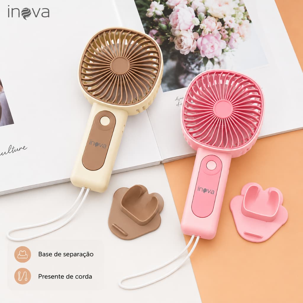 Mini Ventilador Portátil Recarregável USB com Adesivo e Suporte Para Celular - Ideal para Mão/Mesa