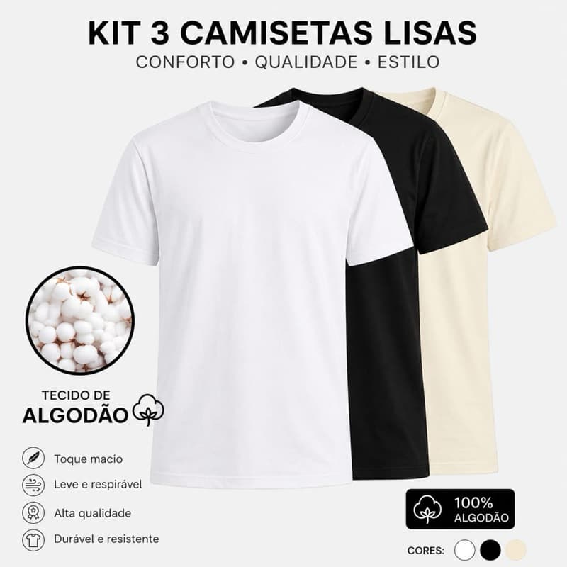 kit camisetas lisas  casual uso diário 100%algodão,conforto e estilo caimento perfeito .