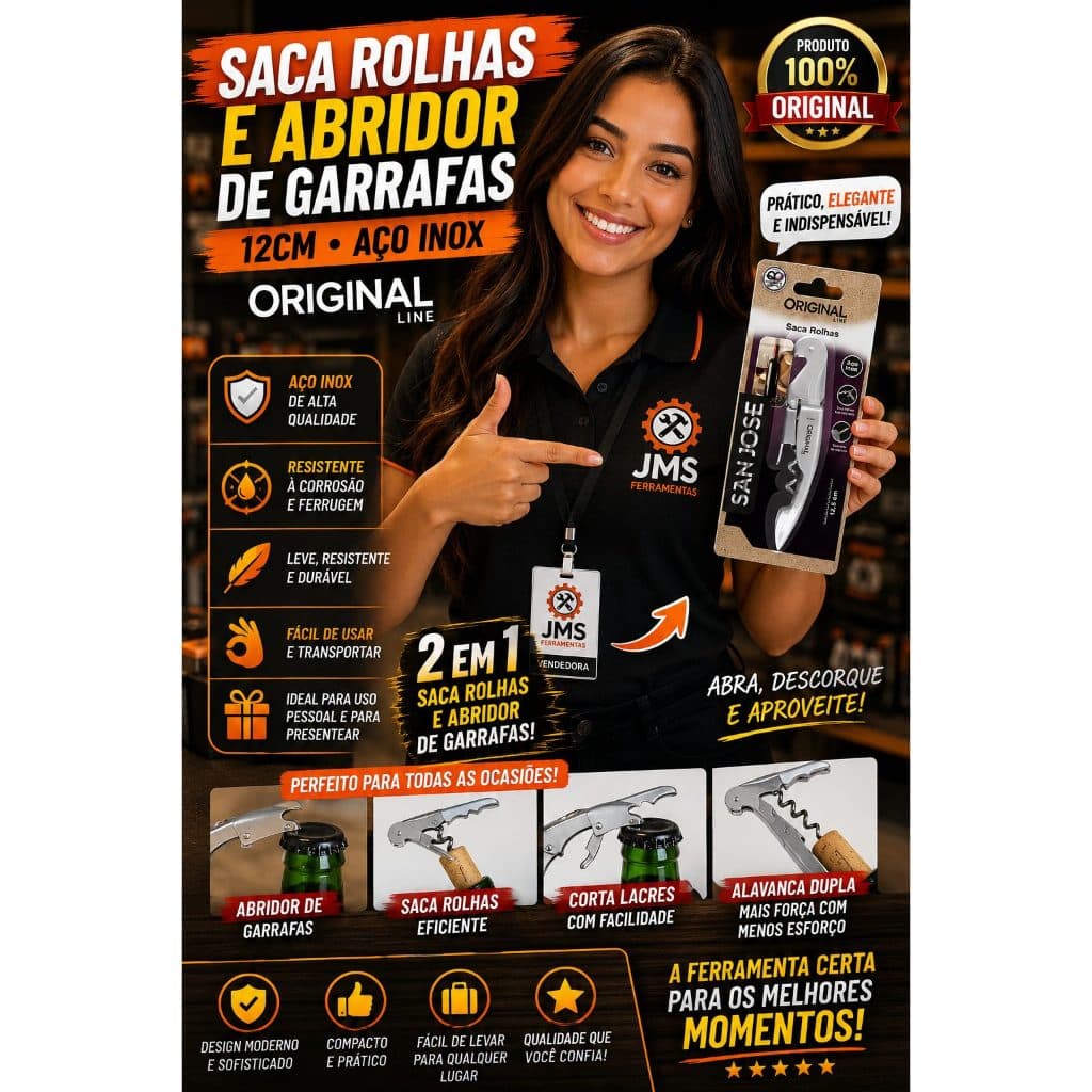 Saca rolhas e abridor de garrafas 12cm aço inox - Original Line