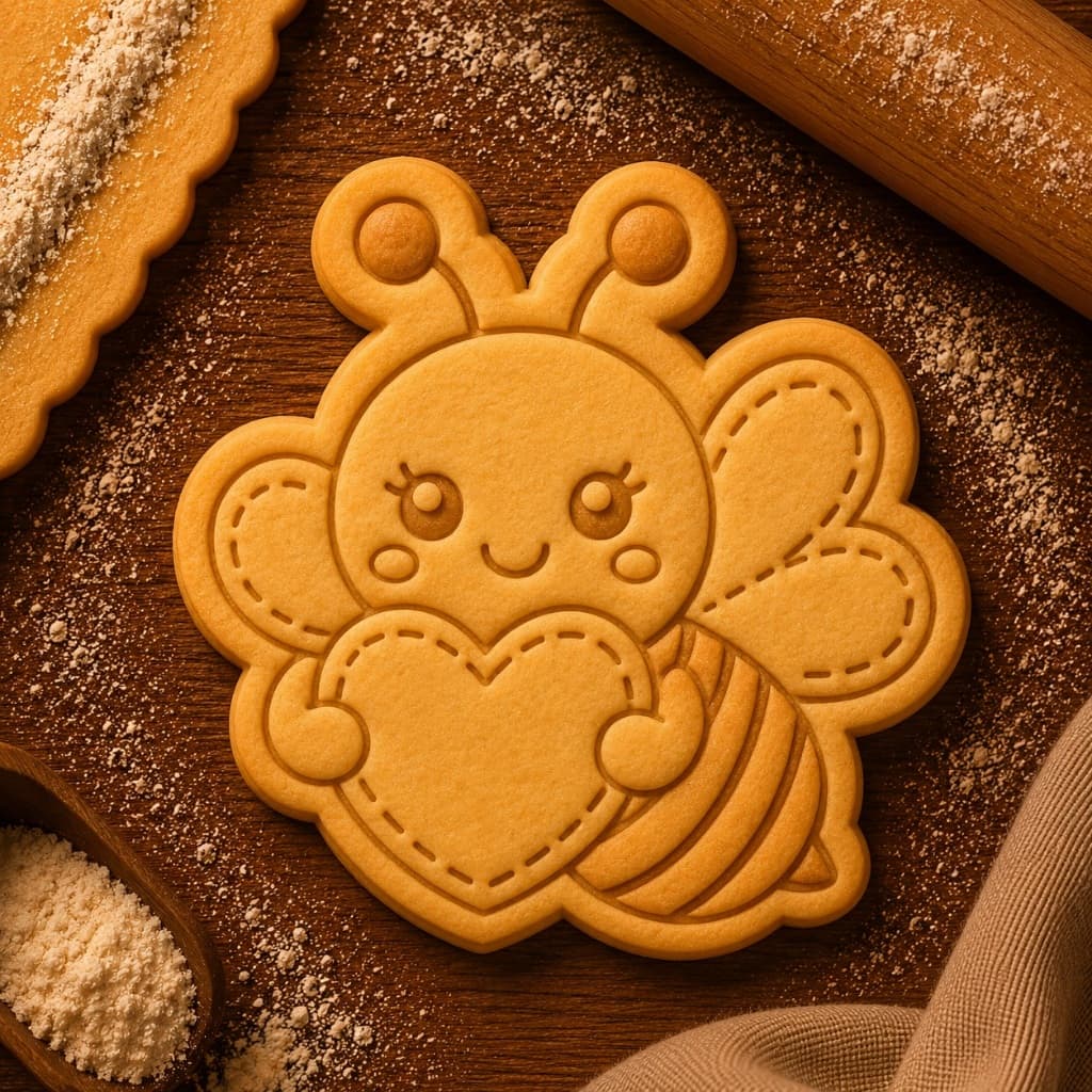 Cortador + Carimbo Biscoito Abelha Abelhinha 6cm com  Puxador Pasta Americana Divertido para Criança