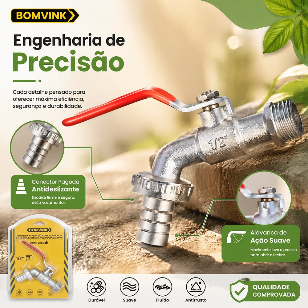 Torneira Esfera 1/2 Com Alavanca Para Jardim Tanque E Máquina De Lavar Kit 1 / Kit 2 / Kit 4 Peças