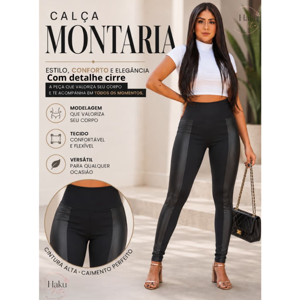 Calça montaria Flannelada com detalhe Cirre Cintura Alta Suplex