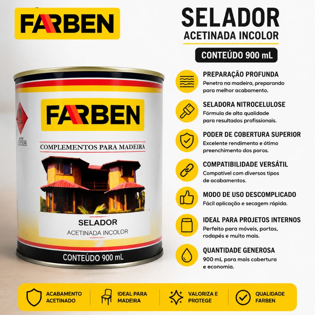 Selador para madeira Fundo e acabamento 900 ML - FARBEN
