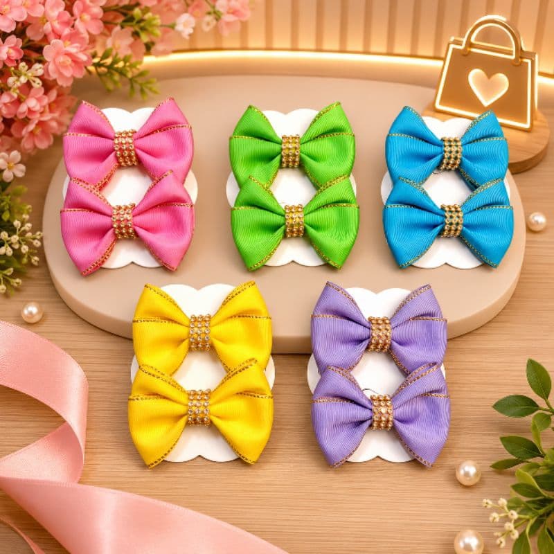 Kit 10 Laços Infantil Luxo Coloridos Com Strass Bico De Pato Menina